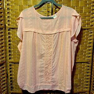 Forgotten Grace Pink Eyelet Blouse Side Knots 1X EUC